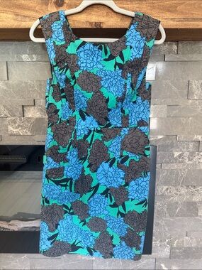 Tracy Reese Sleeveless Floral Sheath Dress in Teal & Blue